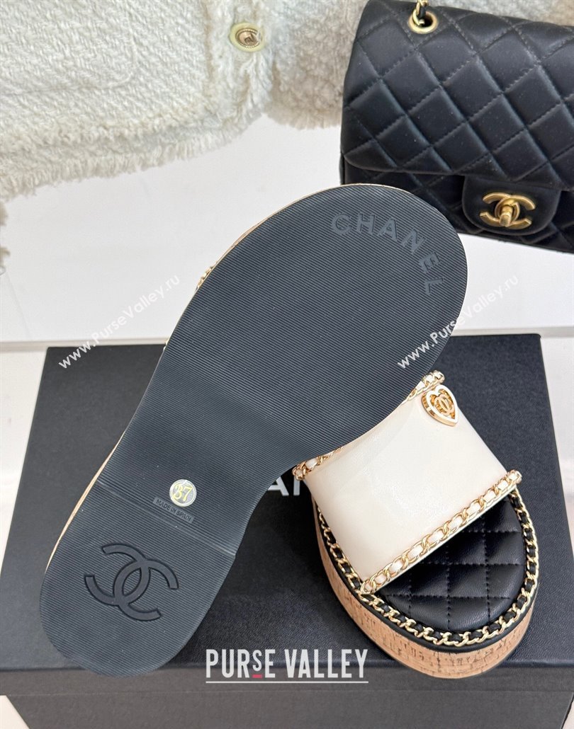 Chanel Calfskin Wedge Slides Sandal with Chain and Heart White 2025 CH030402 (MD-250304017)