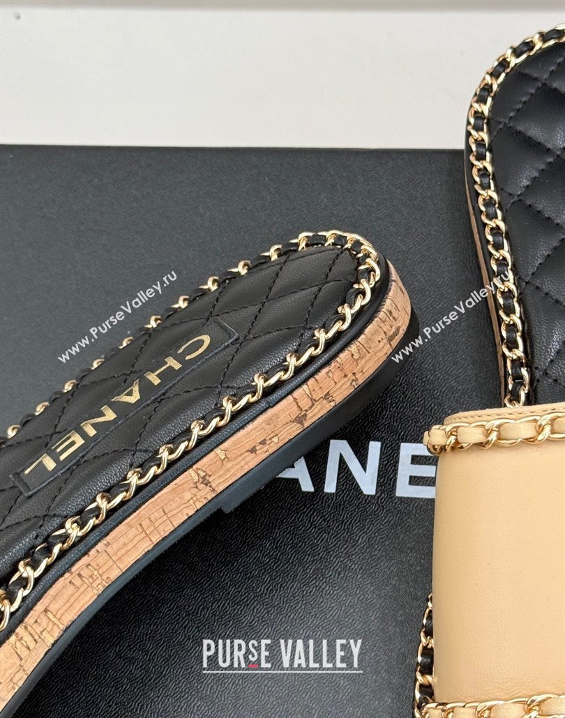 Chanel Calfskin Flat Slides Sandal with Chain and Heart Beige 2025 CH030402 (MD-250304021)