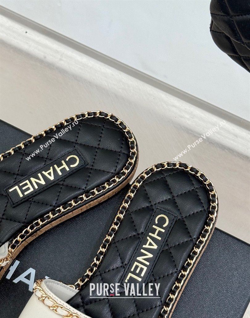 Chanel Calfskin Flat Slides Sandal with Chain and Heart White 2025 CH030402 (MD-250304022)