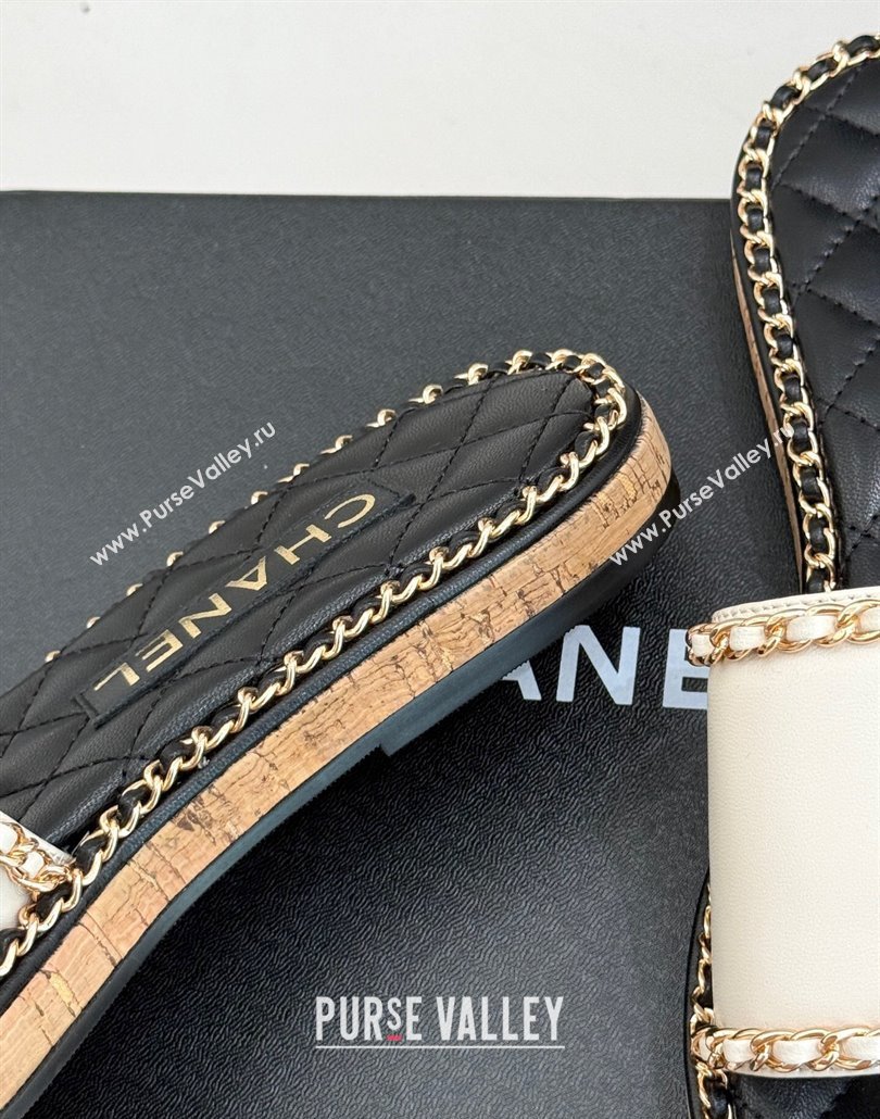 Chanel Calfskin Flat Slides Sandal with Chain and Heart White 2025 CH030402 (MD-250304022)