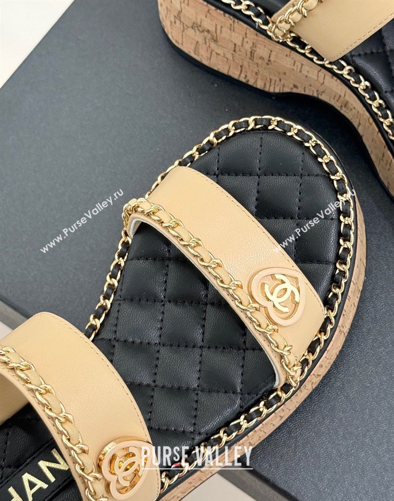 Chanel Calfskin Wedge Sandals with Chain and Heart Beige 2025 CH030402 (MD-250304026)
