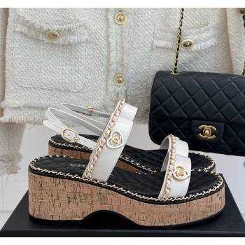 Chanel Calfskin Wedge Sandals with Chain and Heart White 2025 CH030402 (MD-250304027)