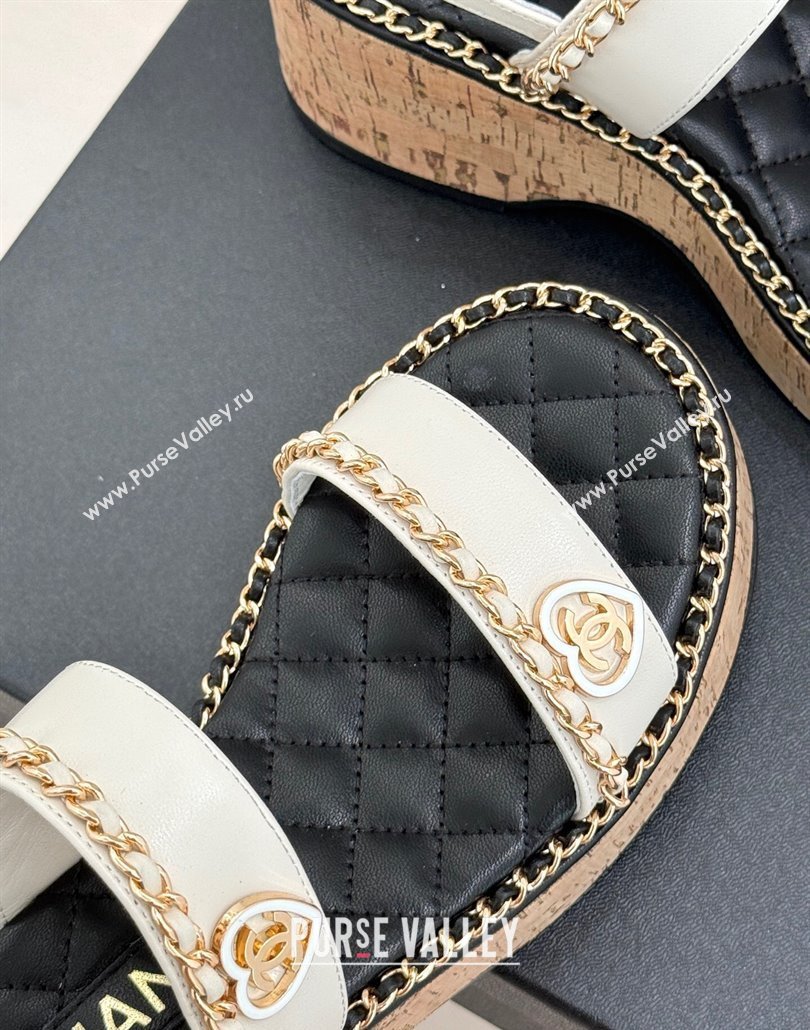 Chanel Calfskin Wedge Sandals with Chain and Heart White 2025 CH030402 (MD-250304027)