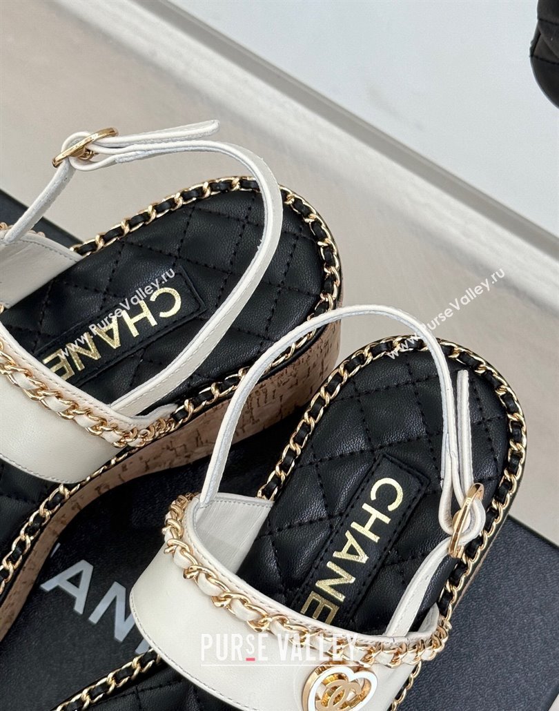 Chanel Calfskin Wedge Sandals with Chain and Heart White 2025 CH030402 (MD-250304027)
