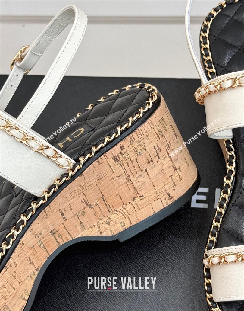 Chanel Calfskin Wedge Sandals with Chain and Heart White 2025 CH030402 (MD-250304027)