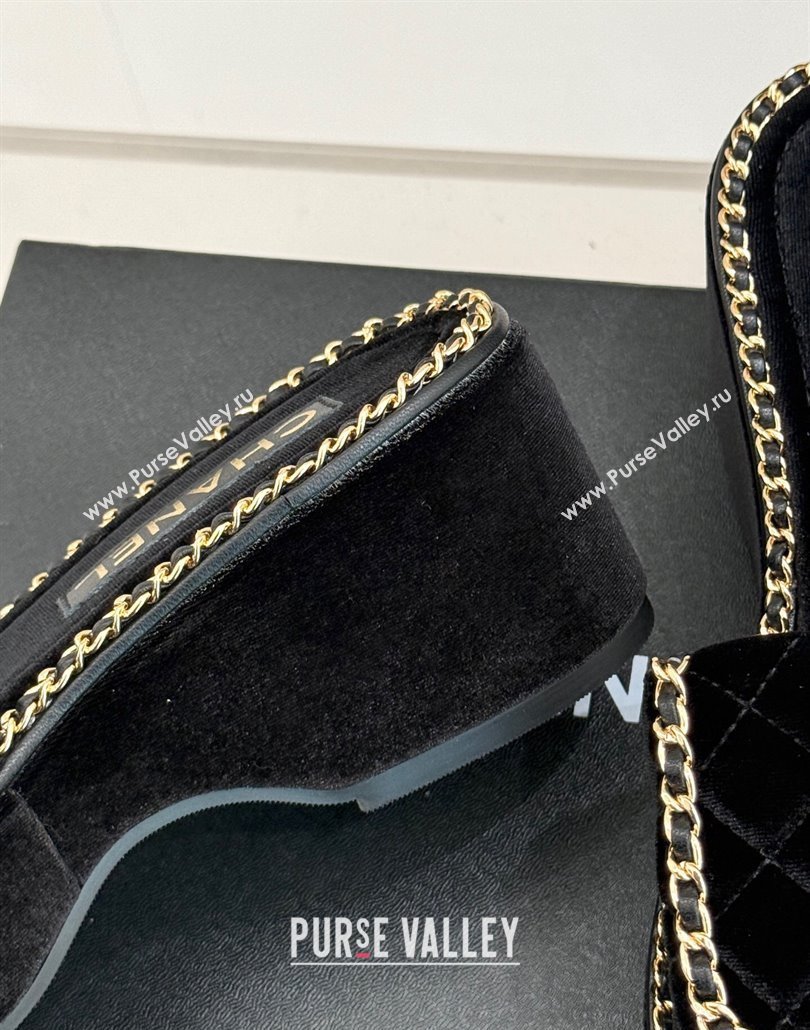 Chanel Velvet Wedge Slides Sandal with Foldover and Chain Black 2025 CH030404 (MD-250304085)