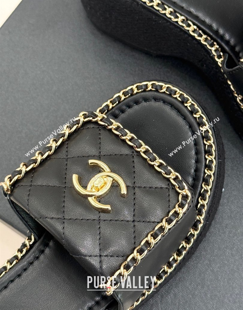Chanel Lambskin Wedge Slides Sandal with Foldover and Chain Black 2025 CH030404 (MD-250304083)