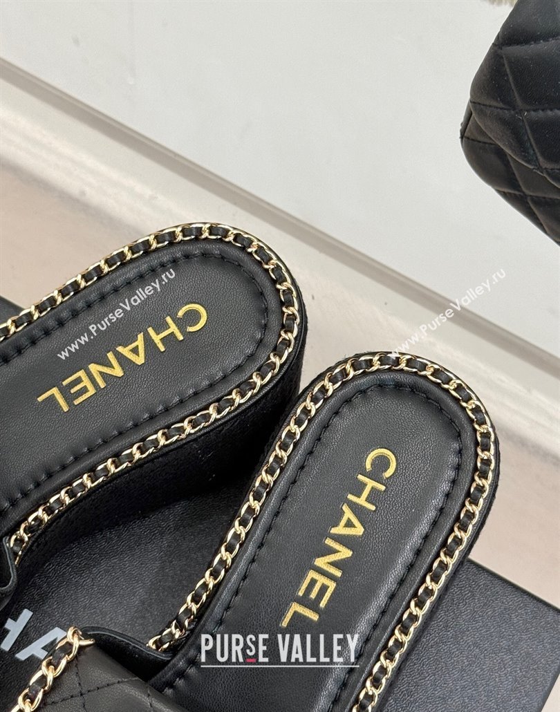 Chanel Lambskin Wedge Slides Sandal with Foldover and Chain Black 2025 CH030404 (MD-250304083)