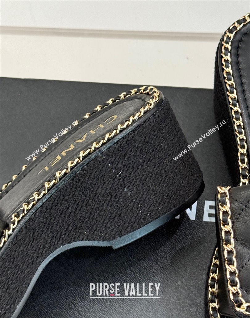 Chanel Lambskin Wedge Slides Sandal with Foldover and Chain Black 2025 CH030404 (MD-250304083)