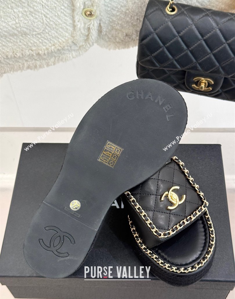 Chanel Lambskin Wedge Slides Sandal with Foldover and Chain Black 2025 CH030404 (MD-250304083)