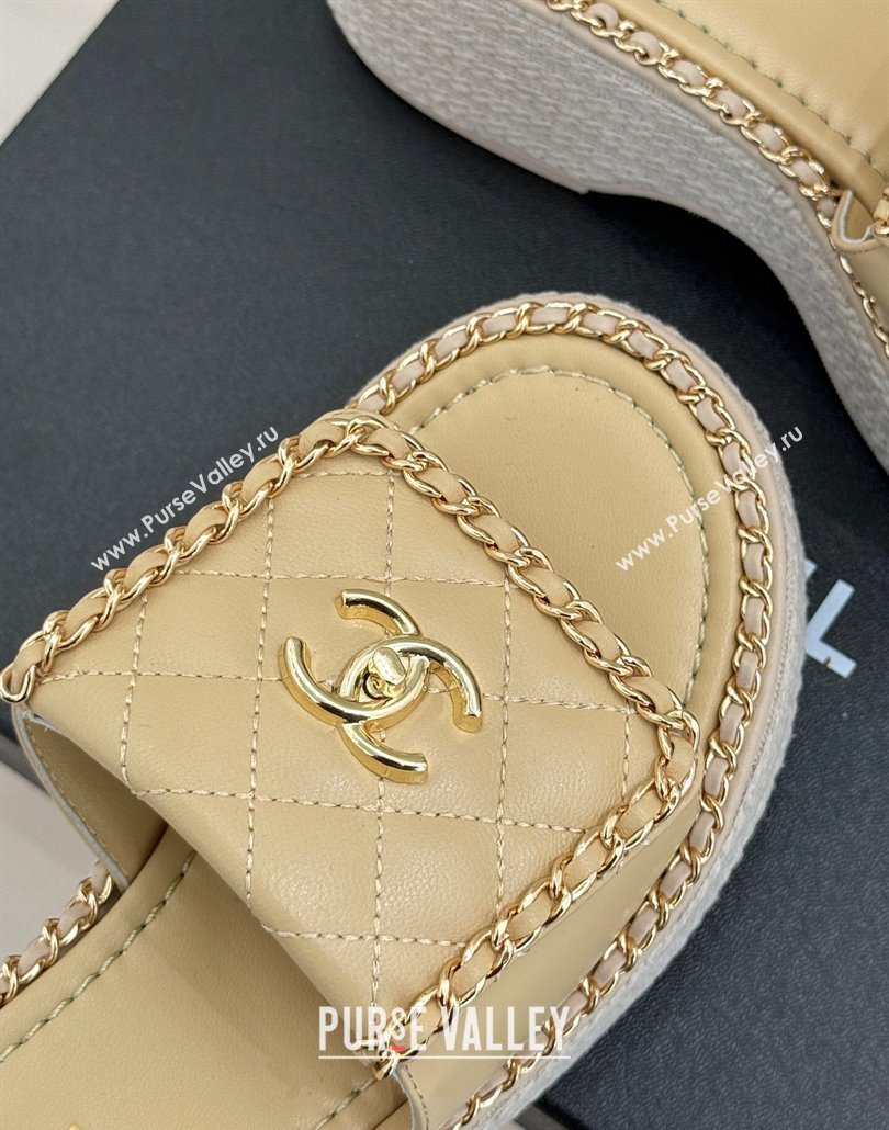 Chanel Lambskin Wedge Slides Sandal with Foldover and Chain Beige 2025 CH030404 (MD-250304086)