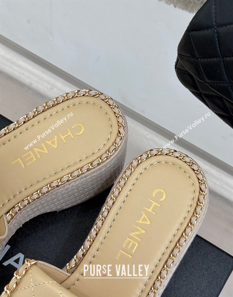 Chanel Lambskin Wedge Slides Sandal with Foldover and Chain Beige 2025 CH030404 (MD-250304086)