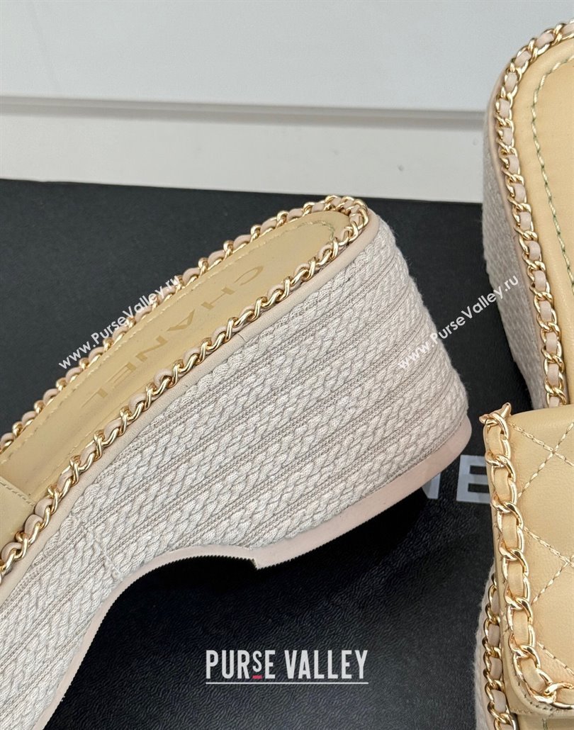 Chanel Lambskin Wedge Slides Sandal with Foldover and Chain Beige 2025 CH030404 (MD-250304086)