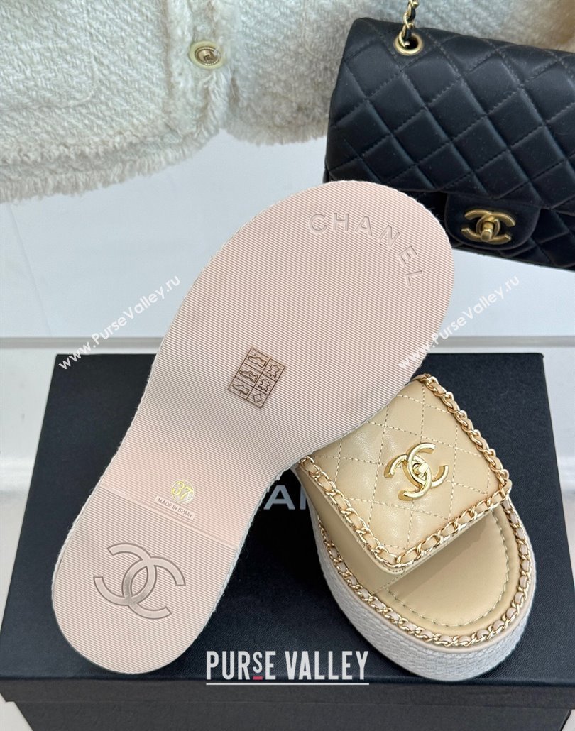 Chanel Lambskin Wedge Slides Sandal with Foldover and Chain Beige 2025 CH030404 (MD-250304086)