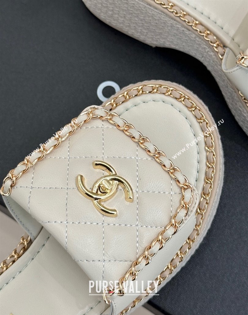 Chanel Lambskin Wedge Slides Sandal with Foldover and Chain White 2025 CH030404 (MD-250304089)