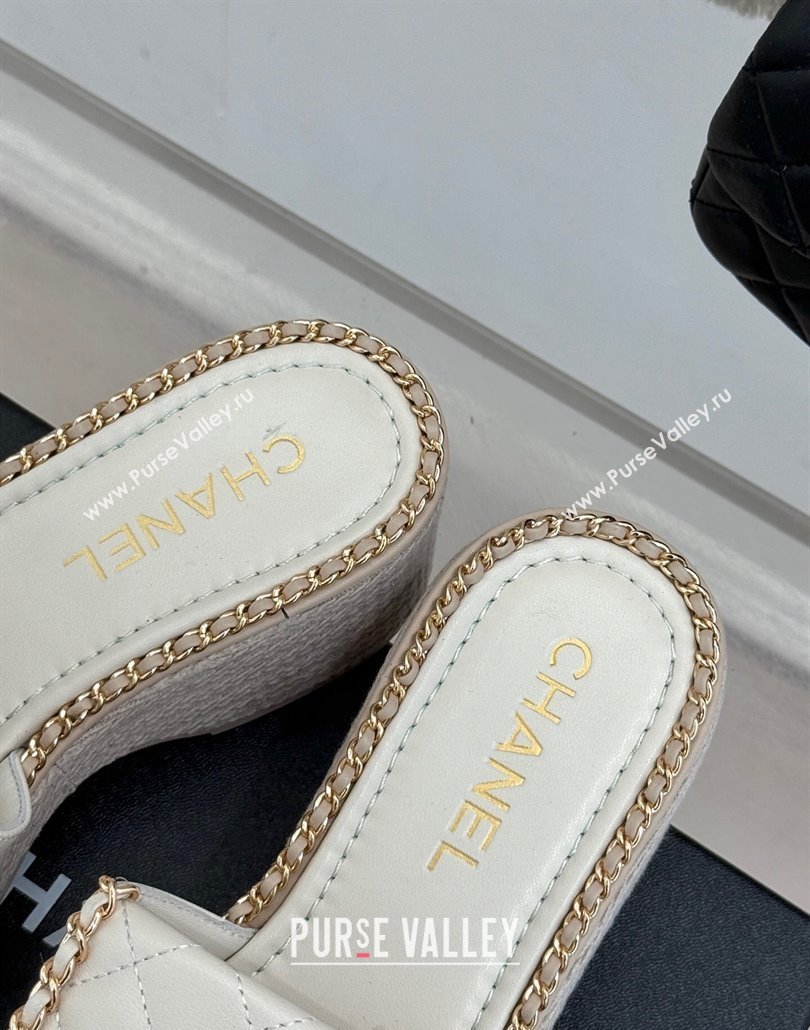Chanel Lambskin Wedge Slides Sandal with Foldover and Chain White 2025 CH030404 (MD-250304089)
