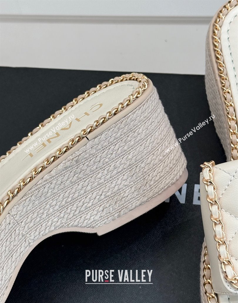 Chanel Lambskin Wedge Slides Sandal with Foldover and Chain White 2025 CH030404 (MD-250304089)