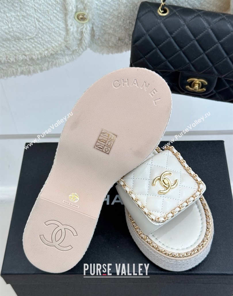 Chanel Lambskin Wedge Slides Sandal with Foldover and Chain White 2025 CH030404 (MD-250304089)