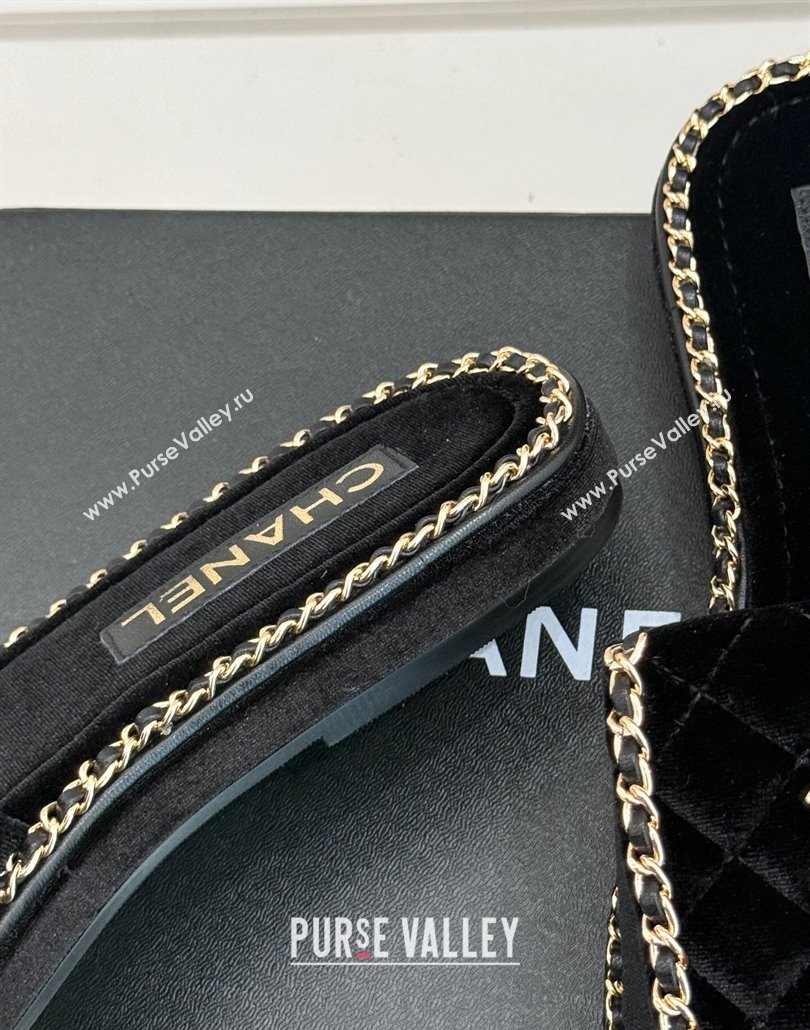 Chanel Velvet Flat Slides Sandal with Foldover and Chain Black 2025 CH030404 (MD-250304091)