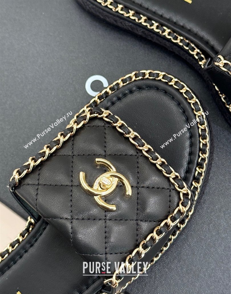 Chanel Lambskin Flat Slides Sandal with Foldover and Chain Black 2025 CH030404 (MD-250304090)