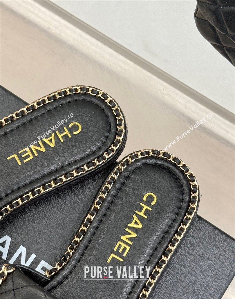 Chanel Lambskin Flat Slides Sandal with Foldover and Chain Black 2025 CH030404 (MD-250304090)
