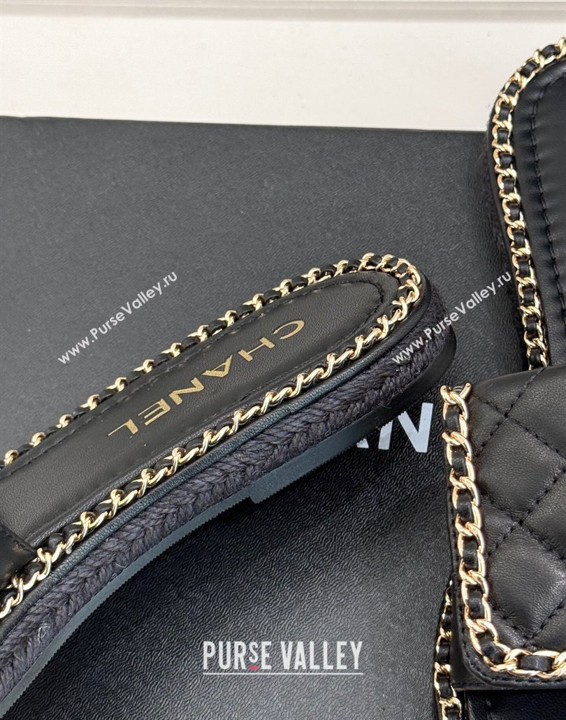 Chanel Lambskin Flat Slides Sandal with Foldover and Chain Black 2025 CH030404 (MD-250304090)