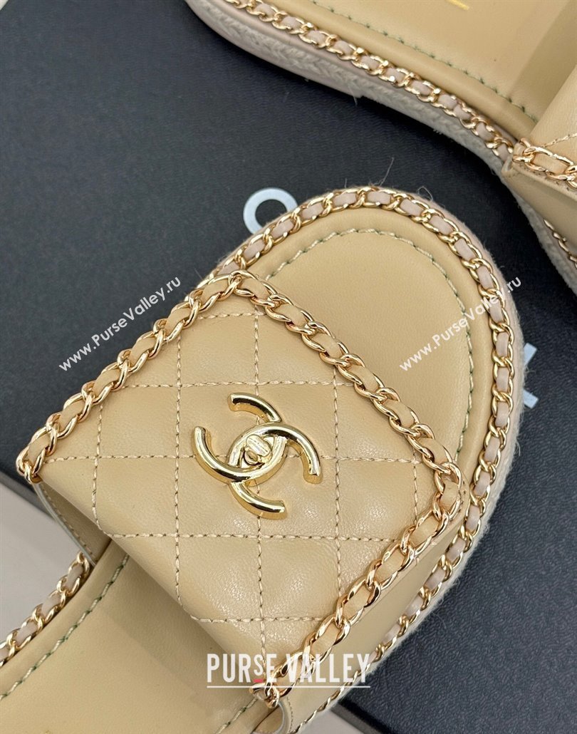 Chanel Lambskin Flat Slides Sandal with Foldover and Chain Beige 2025 CH030404 (MD-250304092)