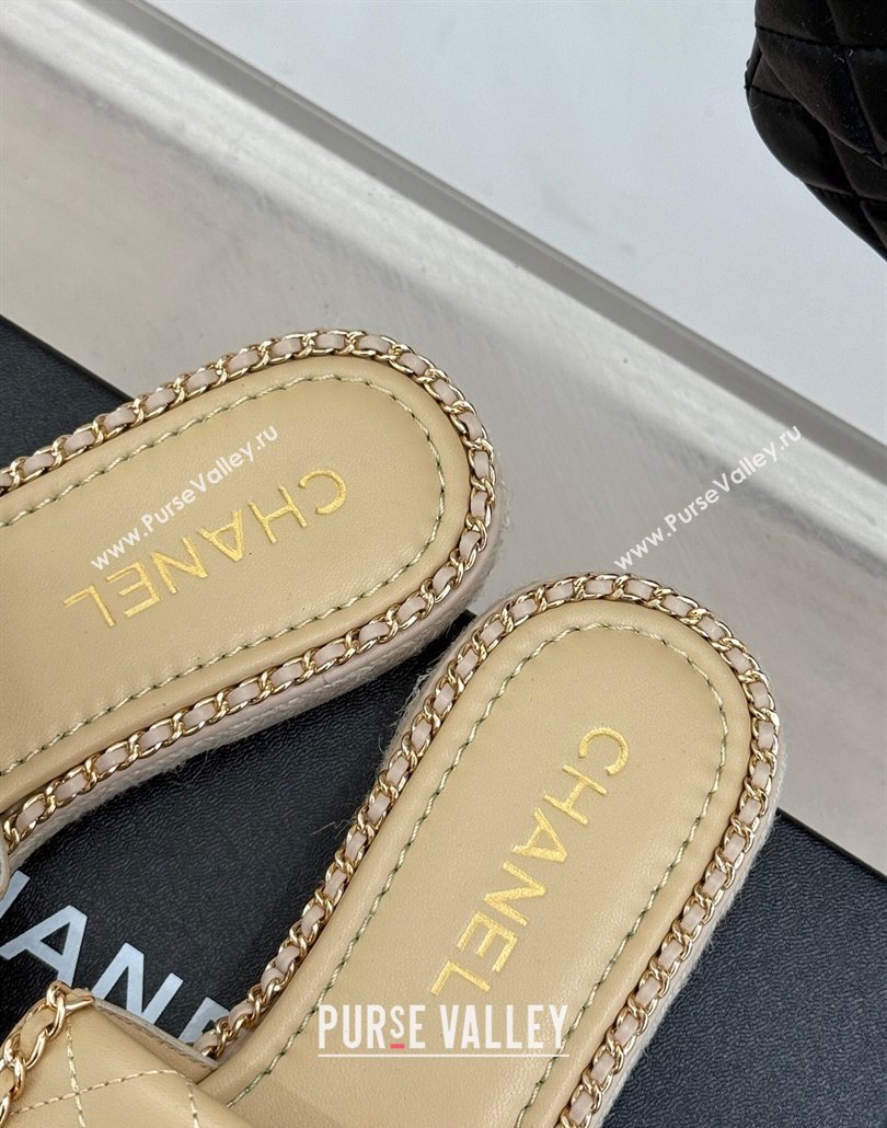 Chanel Lambskin Flat Slides Sandal with Foldover and Chain Beige 2025 CH030404 (MD-250304092)