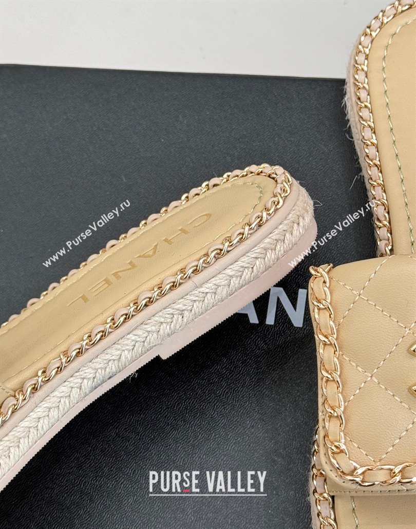Chanel Lambskin Flat Slides Sandal with Foldover and Chain Beige 2025 CH030404 (MD-250304092)