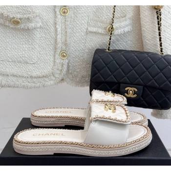 Chanel Lambskin Flat Slides Sandal with Foldover and Chain White 2025 CH030404 (MD-250304093)