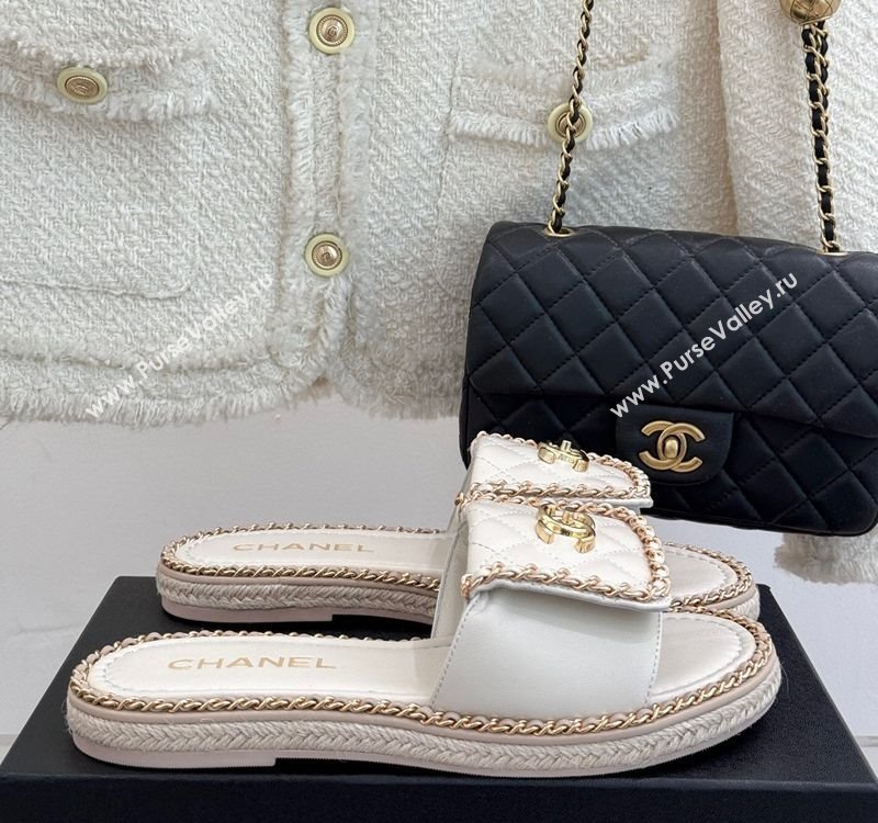 Chanel Lambskin Flat Slides Sandal with Foldover and Chain White 2025 CH030404 (MD-250304093)