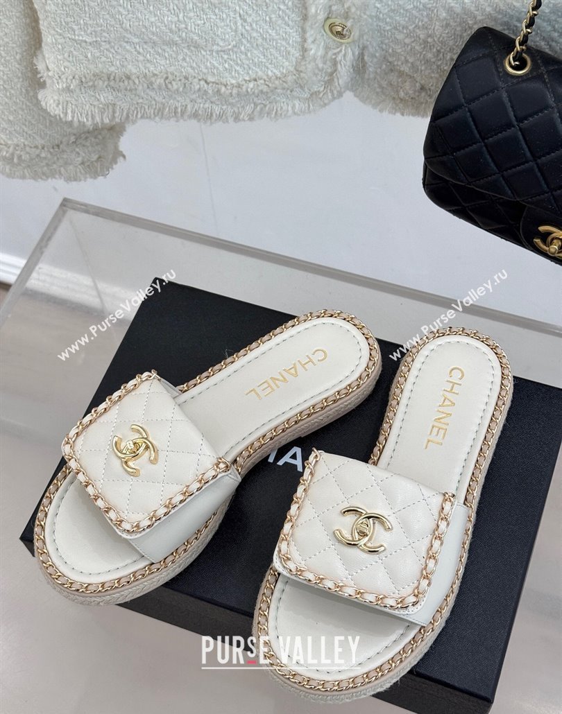Chanel Lambskin Flat Slides Sandal with Foldover and Chain White 2025 CH030404 (MD-250304093)