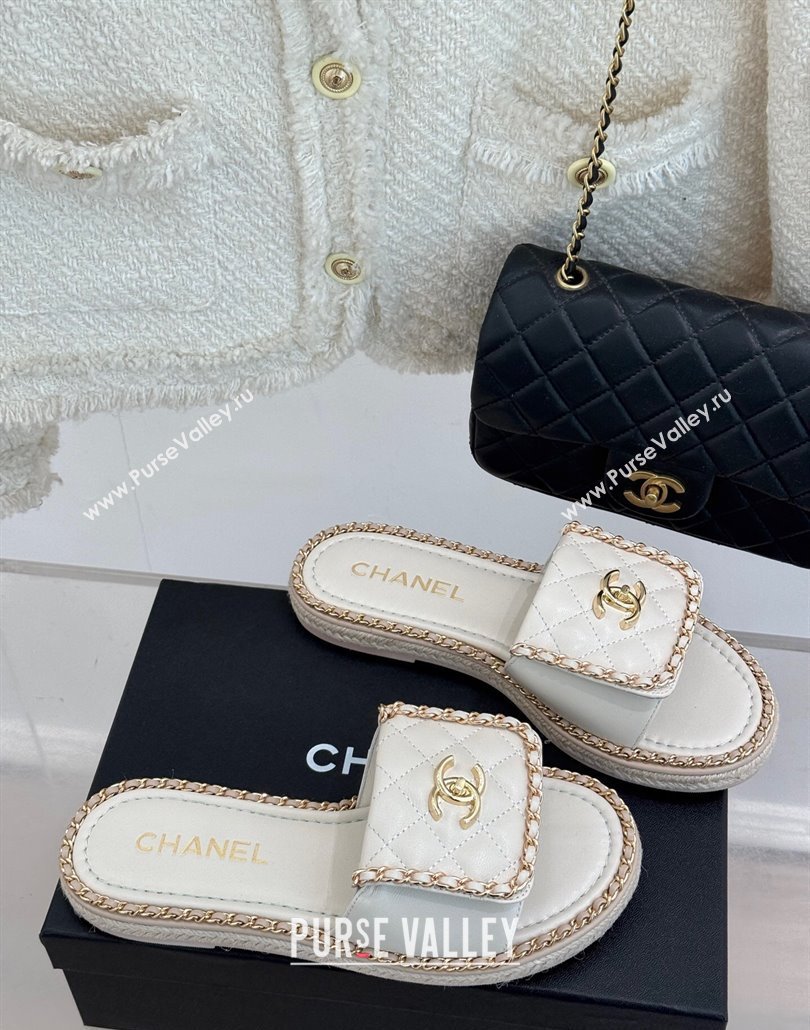 Chanel Lambskin Flat Slides Sandal with Foldover and Chain White 2025 CH030404 (MD-250304093)