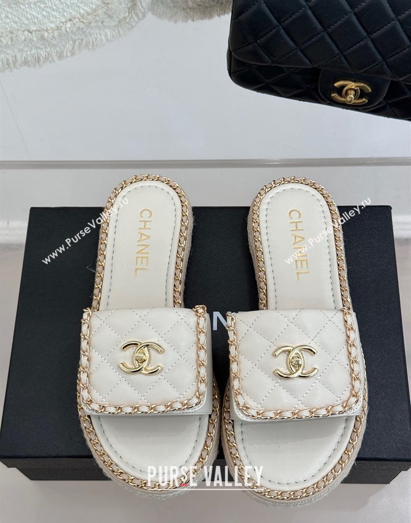 Chanel Lambskin Flat Slides Sandal with Foldover and Chain White 2025 CH030404 (MD-250304093)