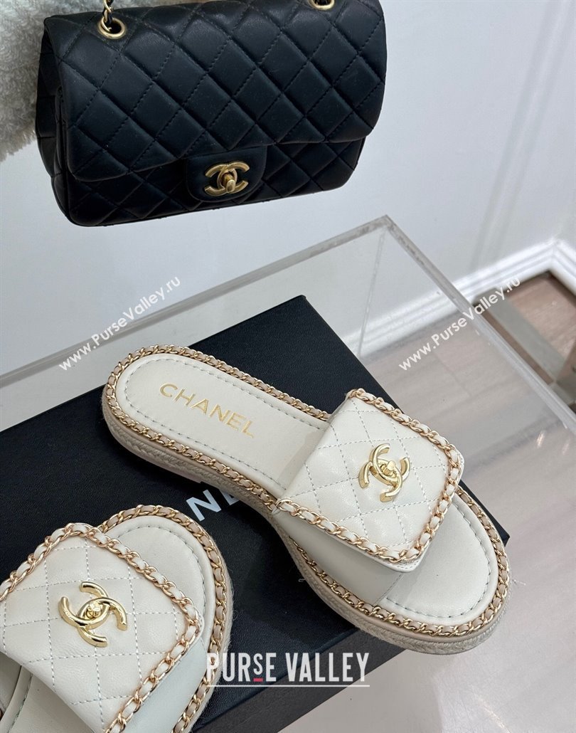 Chanel Lambskin Flat Slides Sandal with Foldover and Chain White 2025 CH030404 (MD-250304093)