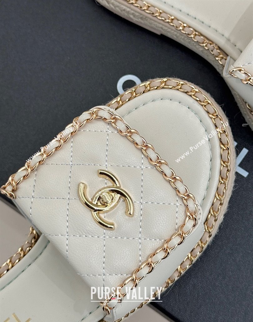 Chanel Lambskin Flat Slides Sandal with Foldover and Chain White 2025 CH030404 (MD-250304093)