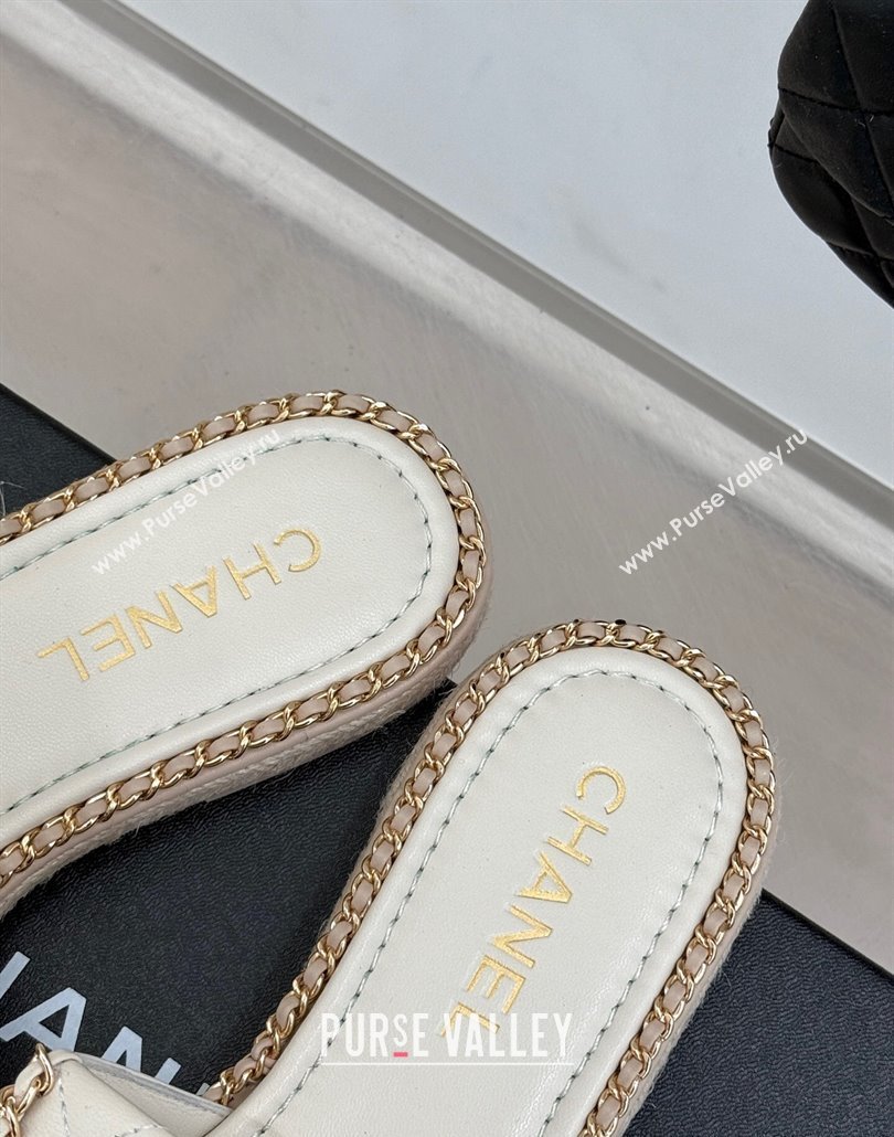 Chanel Lambskin Flat Slides Sandal with Foldover and Chain White 2025 CH030404 (MD-250304093)