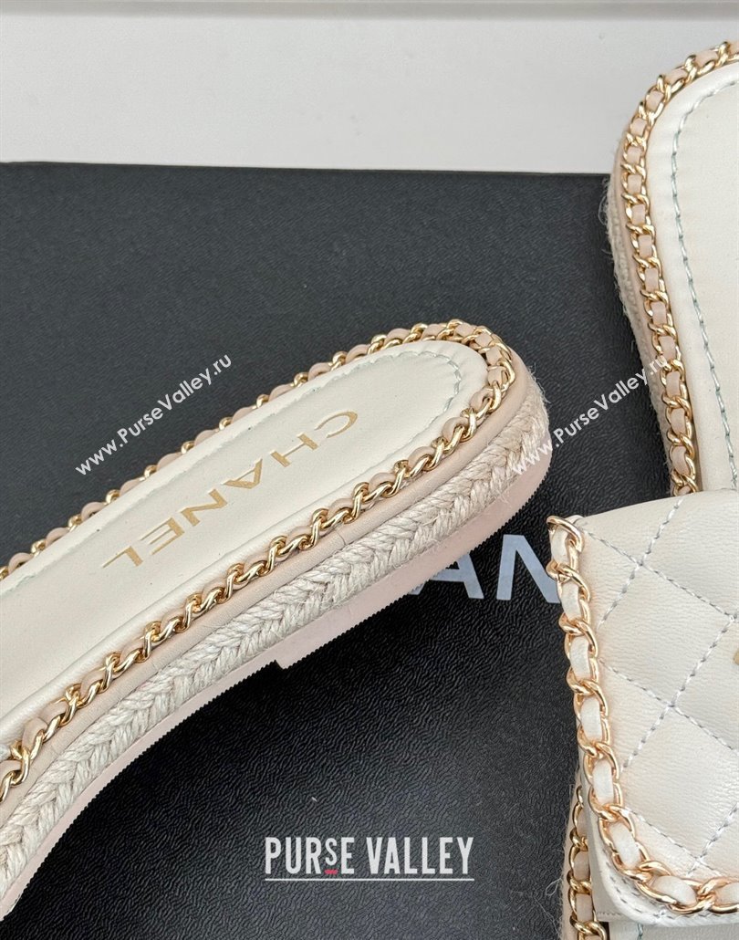 Chanel Lambskin Flat Slides Sandal with Foldover and Chain White 2025 CH030404 (MD-250304093)