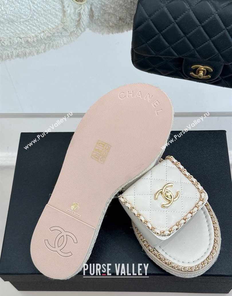 Chanel Lambskin Flat Slides Sandal with Foldover and Chain White 2025 CH030404 (MD-250304093)