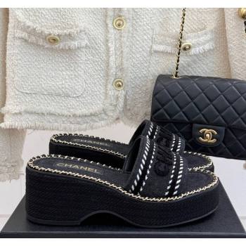 Chanel Denim Wedge Slides Sandal with Chain Black 2025 CH030405 (MD-250304094)