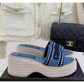Chanel Denim Wedge Slides Sandal with Chain Blue 2025 CH030405 (MD-250304095)