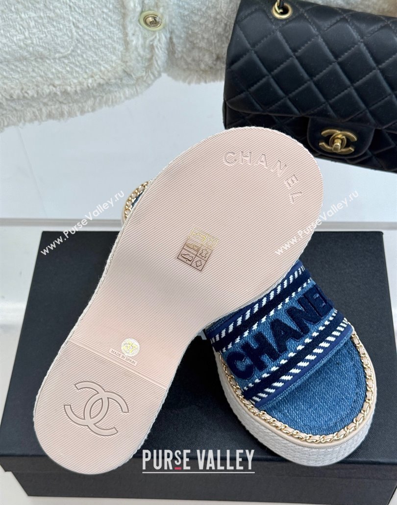 Chanel Denim Wedge Slides Sandal with Chain Blue 2025 CH030405 (MD-250304095)