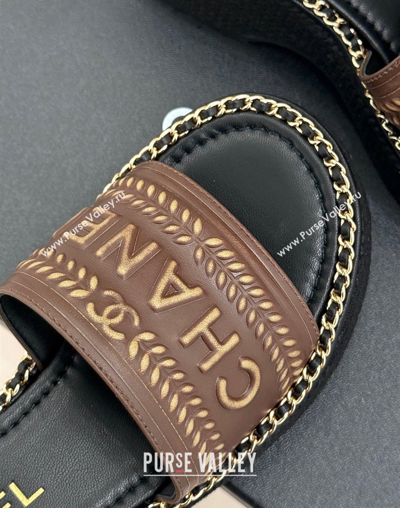 Chanel Calfskin Wedge Slides Sandal with Chain Brown 2025 CH030405 (MD-250304097)