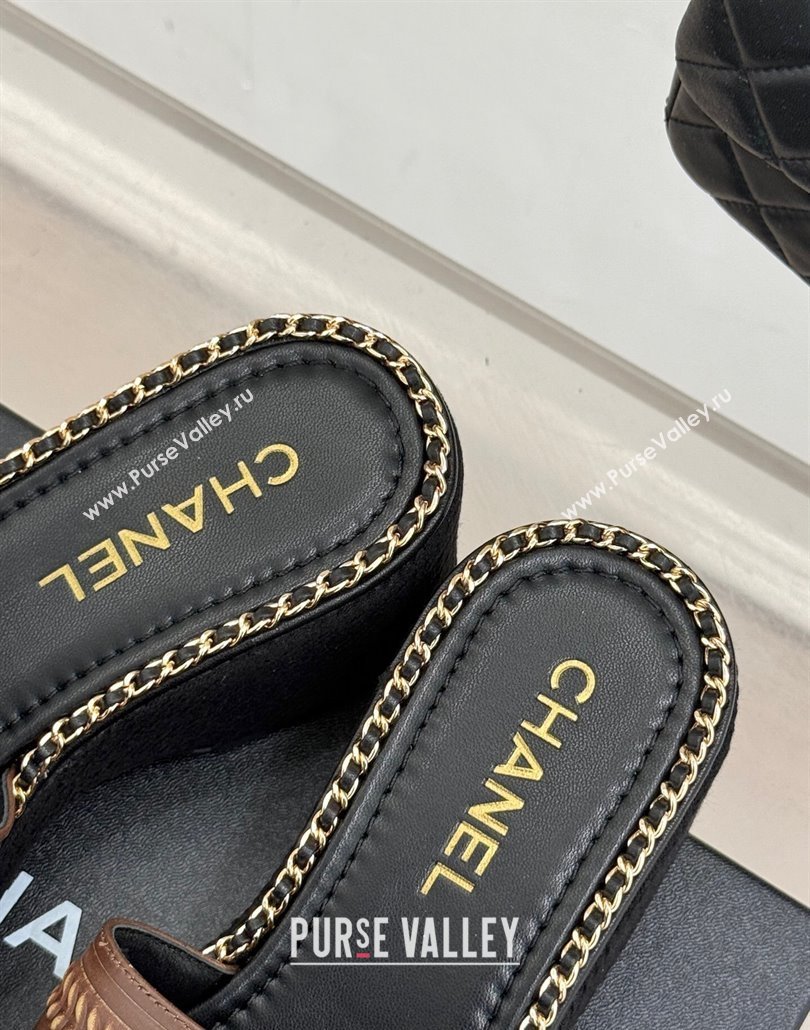 Chanel Calfskin Wedge Slides Sandal with Chain Brown 2025 CH030405 (MD-250304097)