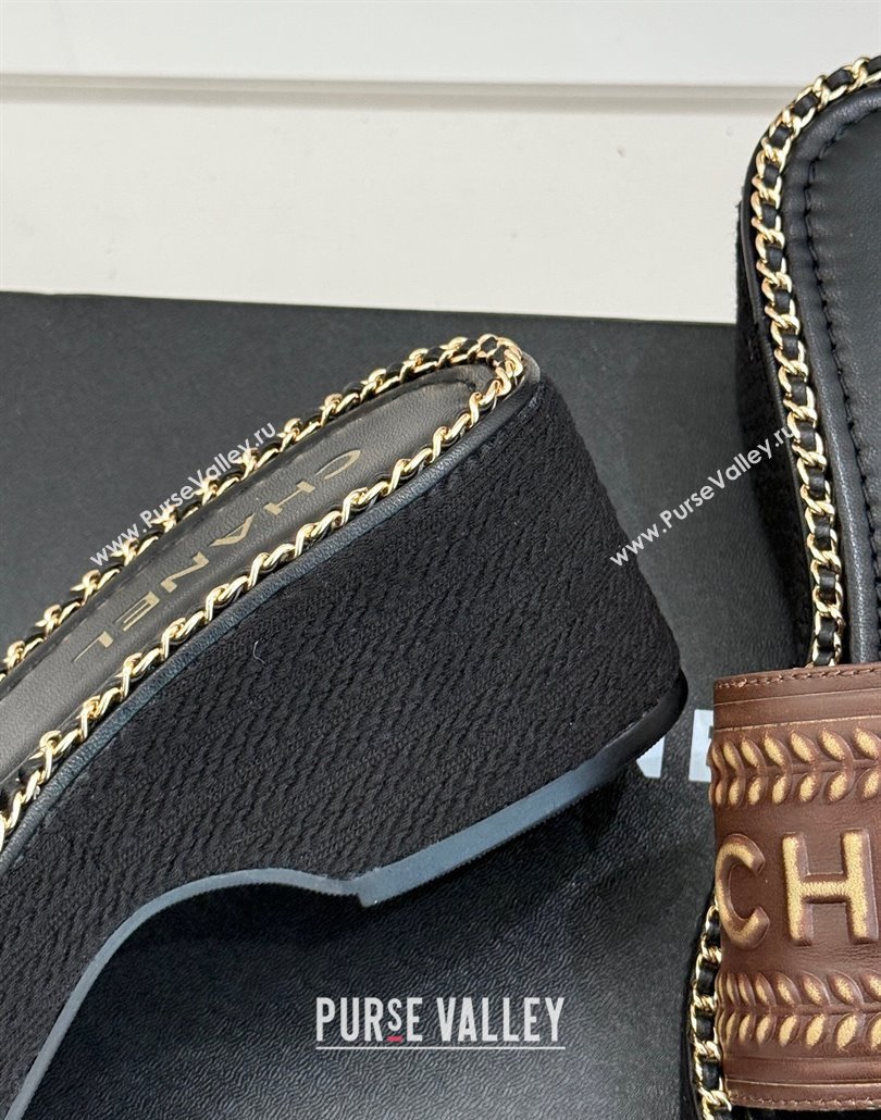 Chanel Calfskin Wedge Slides Sandal with Chain Brown 2025 CH030405 (MD-250304097)