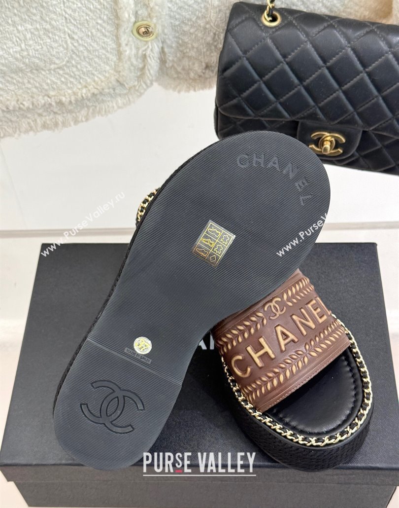 Chanel Calfskin Wedge Slides Sandal with Chain Brown 2025 CH030405 (MD-250304097)