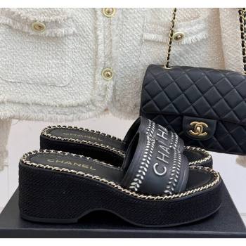 Chanel Calfskin Wedge Slides Sandal with Chain Black2 2025 CH030405 (MD-250304098)
