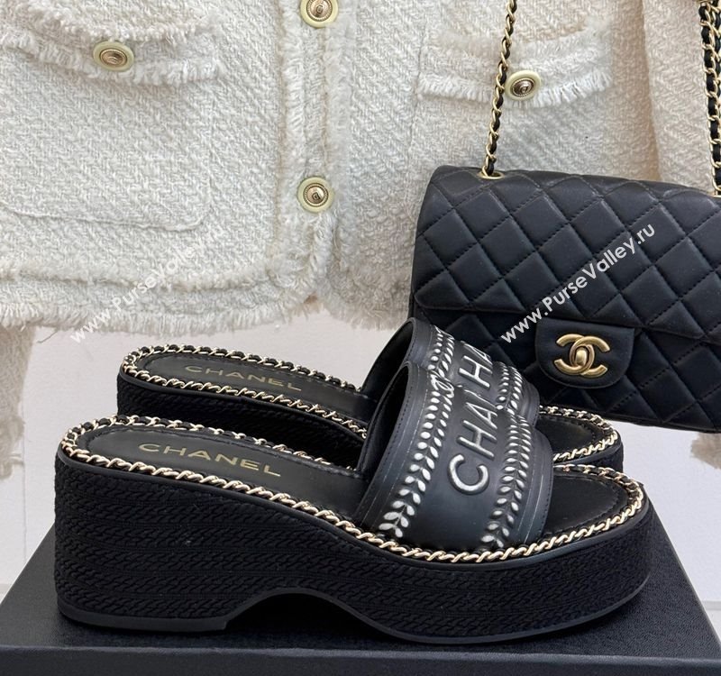 Chanel Calfskin Wedge Slides Sandal with Chain Black2 2025 CH030405 (MD-250304098)