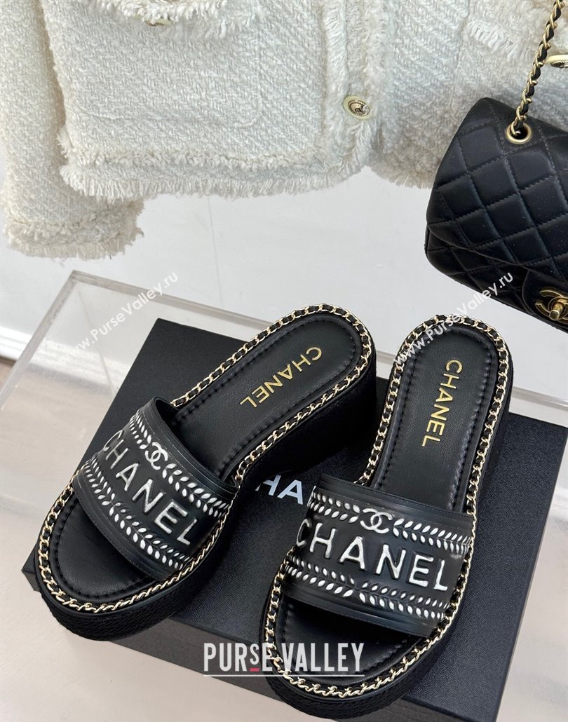 Chanel Calfskin Wedge Slides Sandal with Chain Black2 2025 CH030405 (MD-250304098)