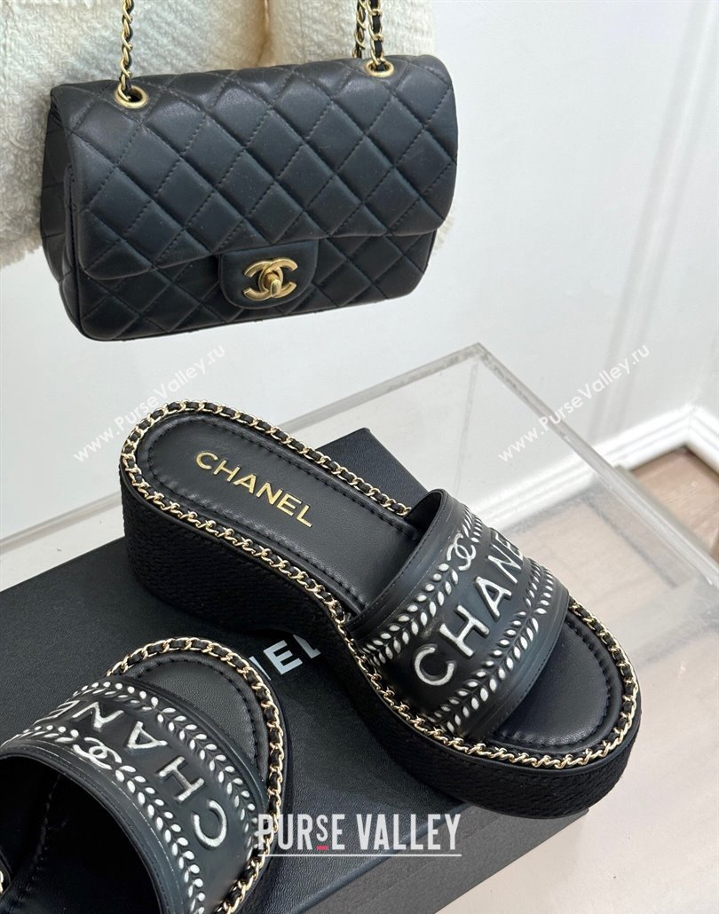 Chanel Calfskin Wedge Slides Sandal with Chain Black2 2025 CH030405 (MD-250304098)